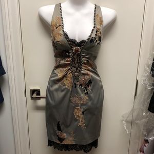 Mandalay silk dress with rhinestones and lace